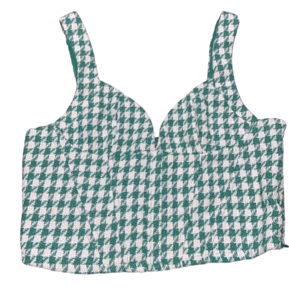Glam green & white checkered crop top wool blend size large new with tags - Picture 1 of 5